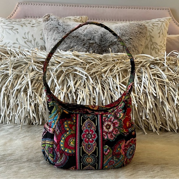VERA BRADLEY Symphony In Hue 2009 Mini Shoulder Bag Black Pink Green Paisley Y2K - Picture 1 of 13